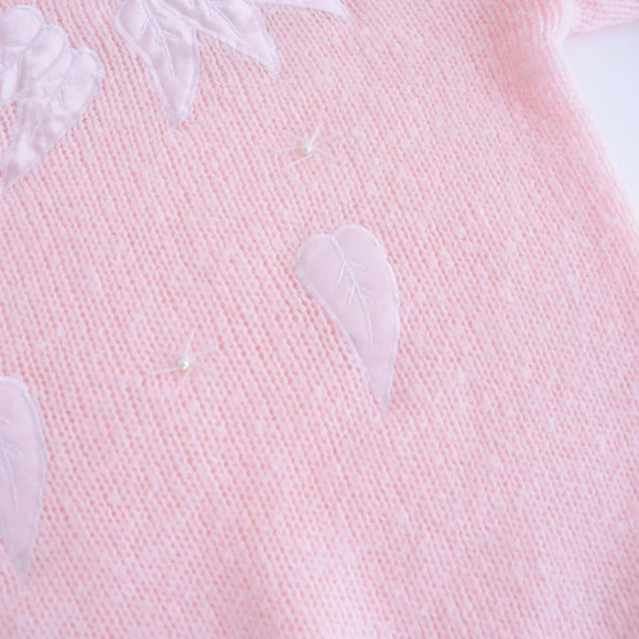 Vintage Contempo Plus Pink Knit Leaves Crewneck Sweater Size 40 - Picture 15 of 15